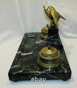 ENCRIER STYLE EMPIRE AIGLE EN BRONZE DORE NAPOLEON III antique marble inkwell