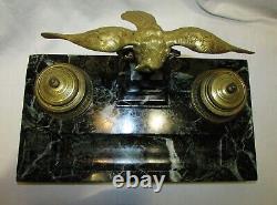 ENCRIER STYLE EMPIRE AIGLE EN BRONZE DORE NAPOLEON III antique marble inkwell