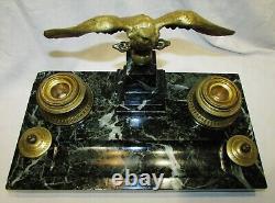 ENCRIER STYLE EMPIRE AIGLE EN BRONZE DORE NAPOLEON III antique marble inkwell