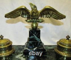 ENCRIER STYLE EMPIRE AIGLE EN BRONZE DORE NAPOLEON III antique marble inkwell