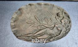 Emile Vernier Plaque Bas Relief Bronze Naïade Enfant Ep. 1900