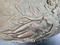 Emile Vernier Plaque Bas Relief Bronze Naïade Enfant Ep. 1900