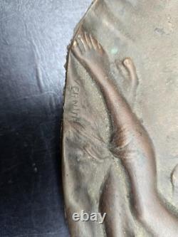 Emile Vernier Plaque Bas Relief Bronze Naïade Enfant Ep. 1900