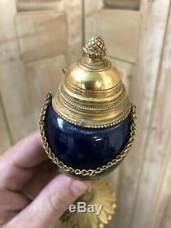 Encrier Lampe de Bureau Bronze Doré XIXeme Bleu de Sèvres Napoléon III Ancien