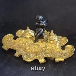 Encrier Louis XV bronze doré chérubin angelot Napoléon III inkwell XIXème