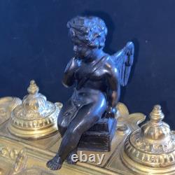 Encrier Louis XV bronze doré chérubin angelot Napoléon III inkwell XIXème