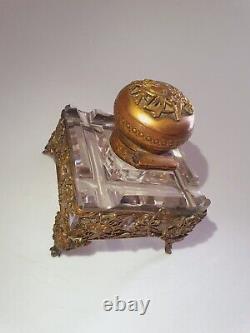 Encrier Napoleon 3 en cristal 19eme bronze Baccarat