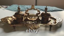 Encrier Napoléon III en bronze XIX eme siècle avec monogramme et date dessous