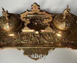 Encrier Napoléon III en bronze XIX eme siècle avec monogramme et date dessous