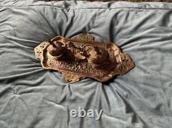 Encrier Napoléon III en bronze XIX eme siècle avec monogramme et date dessous