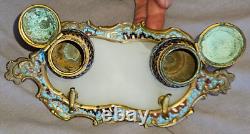 Encrier Napoléon III / fin XIXème Bronze, émail cloisonné polychrome & albâtre