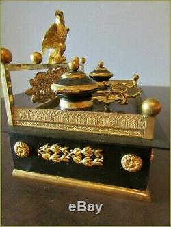 Encrier, Pendule en bronze, Empire, clock Napoléon III