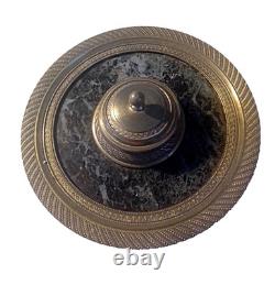 Encrier Rond En Marbre Vert Et Bronze Complet De Style Nap III Complet