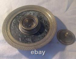 Encrier Rond En Marbre Vert Et Bronze Complet De Style Nap III Complet