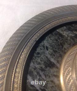 Encrier Rond En Marbre Vert Et Bronze Complet De Style Nap III Complet