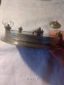 Encrier Rond En Marbre Vert Et Bronze Complet De Style Nap III Complet