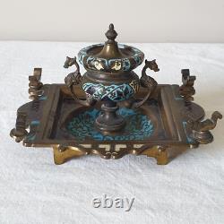 Encrier ancien en bronze émail cloisonné Napoléon III