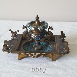 Encrier ancien en bronze émail cloisonné Napoléon III