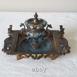 Encrier ancien en bronze émail cloisonné Napoléon III