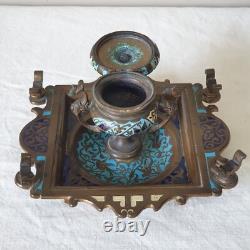 Encrier ancien en bronze émail cloisonné Napoléon III