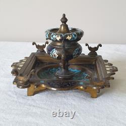 Encrier ancien en bronze émail cloisonné Napoléon III