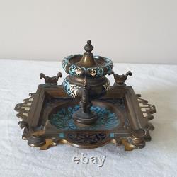 Encrier ancien en bronze émail cloisonné Napoléon III