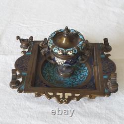 Encrier ancien en bronze émail cloisonné Napoléon III
