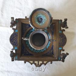 Encrier ancien en bronze émail cloisonné Napoléon III