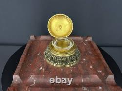 Encrier ancien en marbre rouge et bronze doré fin XIXe siècle