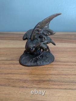 Encrier bronze animalier bécasse et poissons XIXe cristal Napoléon III