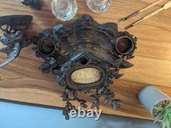 Encrier bronze animalier bécasse et poissons XIXe cristal Napoléon III