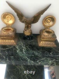 Encrier double en marbre et bronze doré de style Napoleon III et son aigle