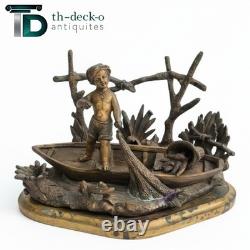Encrier forme barque bronze napolitain grand tour 19eme inkwell gilt pyrogene