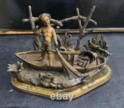 Encrier forme barque bronze napolitain grand tour 19eme inkwell gilt pyrogene