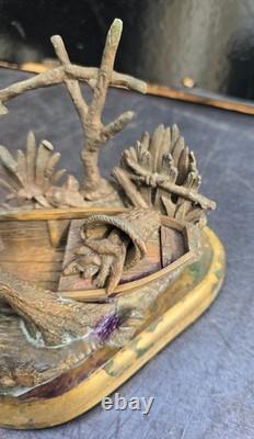 Encrier forme barque bronze napolitain grand tour 19eme inkwell gilt pyrogene