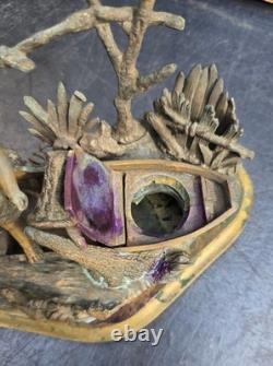 Encrier forme barque bronze napolitain grand tour 19eme inkwell gilt pyrogene