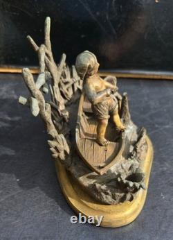 Encrier forme barque bronze napolitain grand tour 19eme inkwell gilt pyrogene