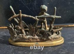Encrier forme barque bronze napolitain grand tour 19eme inkwell gilt pyrogene