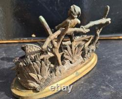 Encrier forme barque bronze napolitain grand tour 19eme inkwell gilt pyrogene