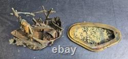 Encrier forme barque bronze napolitain grand tour 19eme inkwell gilt pyrogene