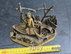 Encrier forme barque bronze napolitain grand tour 19eme inkwell gilt pyrogene