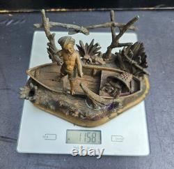 Encrier forme barque bronze napolitain grand tour 19eme inkwell gilt pyrogene