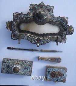 Encrier, tampon buvard, boîte etc. Bronze et émaux cloisonnés Napoléon III