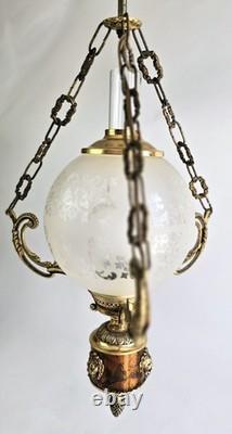 Ensemble 3 Lustres Style Napoléon III Bronze Laiton Globes Verre Depoli
