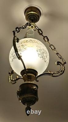 Ensemble 3 Lustres Style Napoléon III Bronze Laiton Globes Verre Depoli