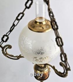 Ensemble 3 Lustres Style Napoléon III Bronze Laiton Globes Verre Depoli