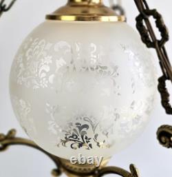 Ensemble 3 Lustres Style Napoléon III Bronze Laiton Globes Verre Depoli