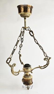 Ensemble 3 Lustres Style Napoléon III Bronze Laiton Globes Verre Depoli
