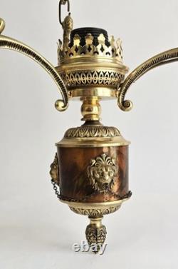 Ensemble 3 Lustres Style Napoléon III Bronze Laiton Globes Verre Depoli