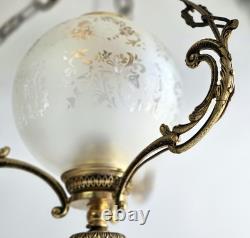 Ensemble 3 Lustres Style Napoléon III Bronze Laiton Globes Verre Depoli